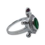 925 Sterling Silver Ring in Tortoise Design With Green Stone